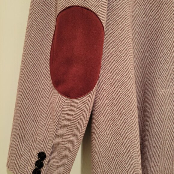 LOFT Faux Suede Elbow Patch Herringbone Blazer Sz 10 - Picture 6 of 13